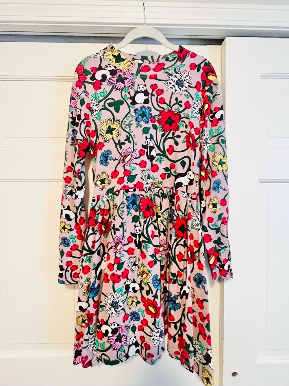 Girls' Long-Sleeve Floral Panda Print Dress - Pink
